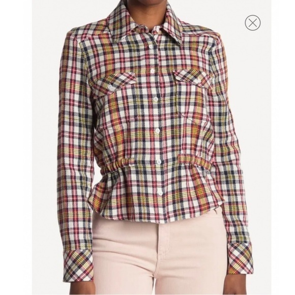 New Veronica Beard Shania Plaid Plaid Button Down Blouse Shirt Linen Fall Sz 0 - Picture 2 of 15